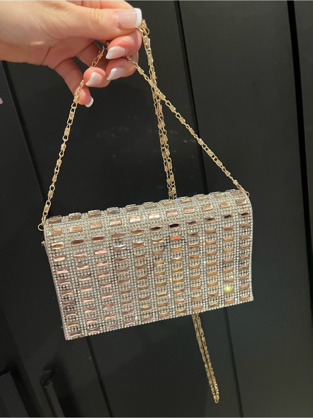 Crystal-Embellished Gold Chain Evening Clutch/Purse